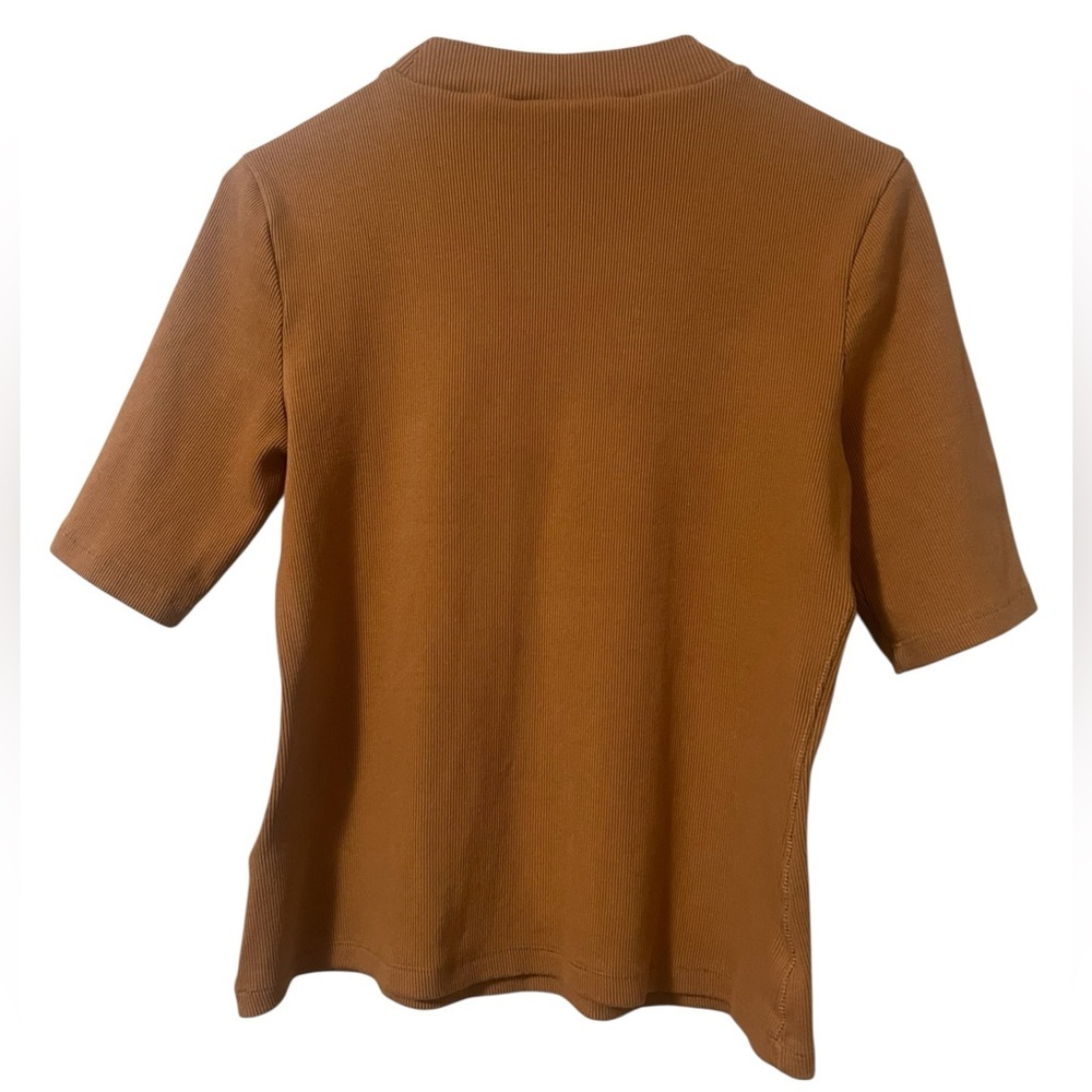 Anthropologie Maeve camel ribbed half sleeve mock neck top - Picture 2 of 10